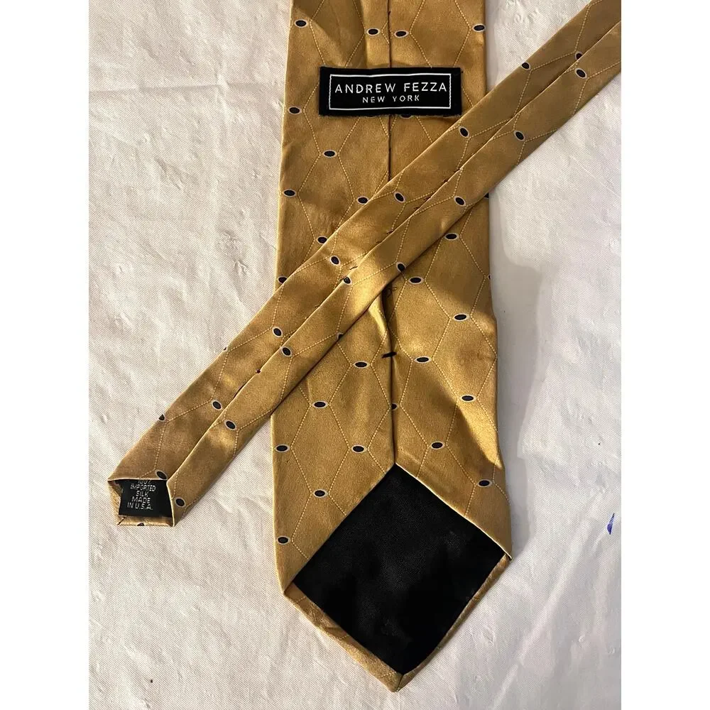Andrew Fezza New York Silk Tie Mens Gold Necktie - Made in U.S.A.